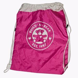 Build A Bear Backpack Drawstring Cinch Bag Pink White Logo 17x13 Nylon BAB